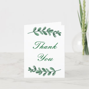 Elegant Classic Watercolor Green Leaves Thank You Card