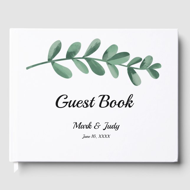 Elegant Classic Watercolor Green Leaves Wedding  Guest Book (Front)