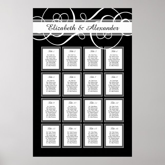 Elegant Classic Wedding 16 Table Seating Chart (Front)