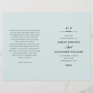 Elegant classic wedding. Blue program folded
