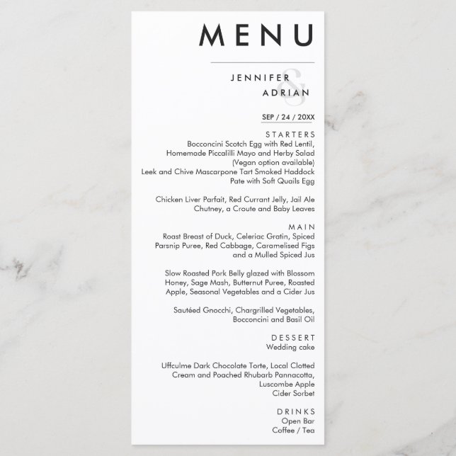 Elegant Classic Wedding Menu (Back)