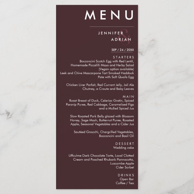 Elegant Classic Wedding Menu (Back)