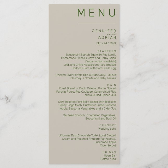 Elegant Classic Wedding Menu (Back)