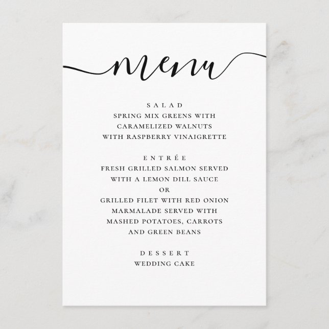 Elegant Classic Wedding | Minimalist Modern Script Menu (Front)