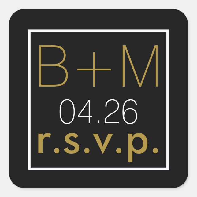elegant classic wedding r.s.v.p. square sticker (Front)
