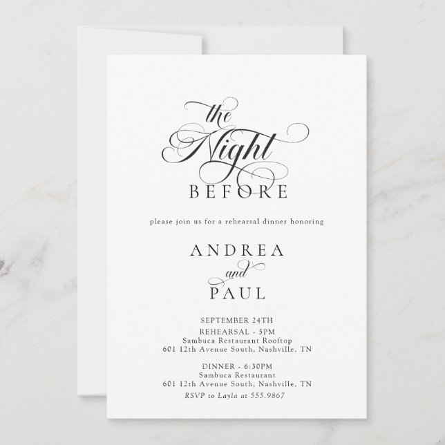 Elegant Classic Wedding Rehearsal Dinner Invitation (Front)
