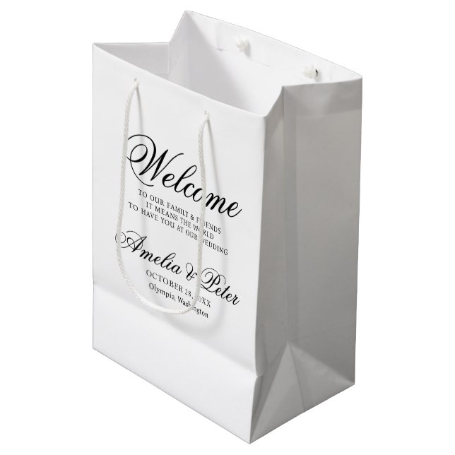 Elegant Classic Wedding Welcome Medium Gift Bag (Front Angled)