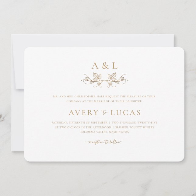 Elegant Classic White and Gold Wedding Invitation (Front)