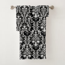 Elegant Classic White Floral Damask On Black