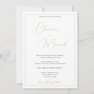 Elegant Classic White Gold Wedding Invitation