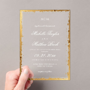 Elegant Classic White Gold Wedding Invitation