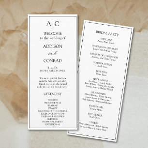  Elegant Classic White Monogram Wedding Programme