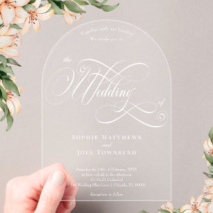 Elegant Classic White on Clear Calligraphy Wedding Acrylic Invitations