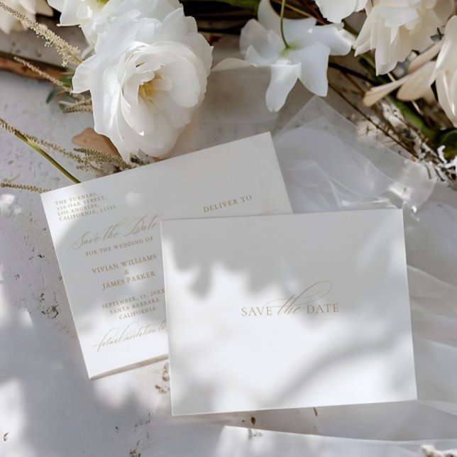 Elegant Classic White Save the Date Wedding  Postcard (Elegant Classic White Save the Date Wedding Postcard)