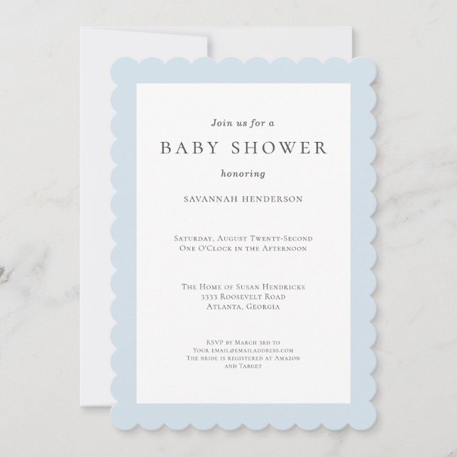 Elegant Classic Wildflower Blue Baby Shower Invitation (Front)