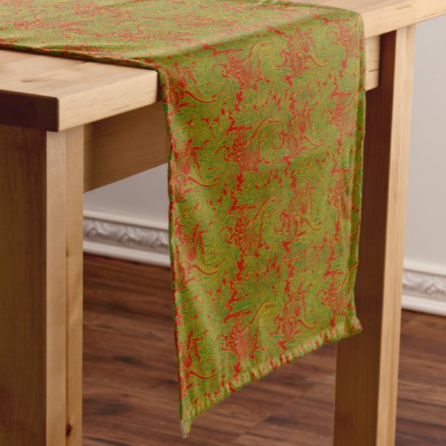 Elegant Classic William Morris Red Green Gold Medium Table Runner (Trendy William Morris Christmas colors!)