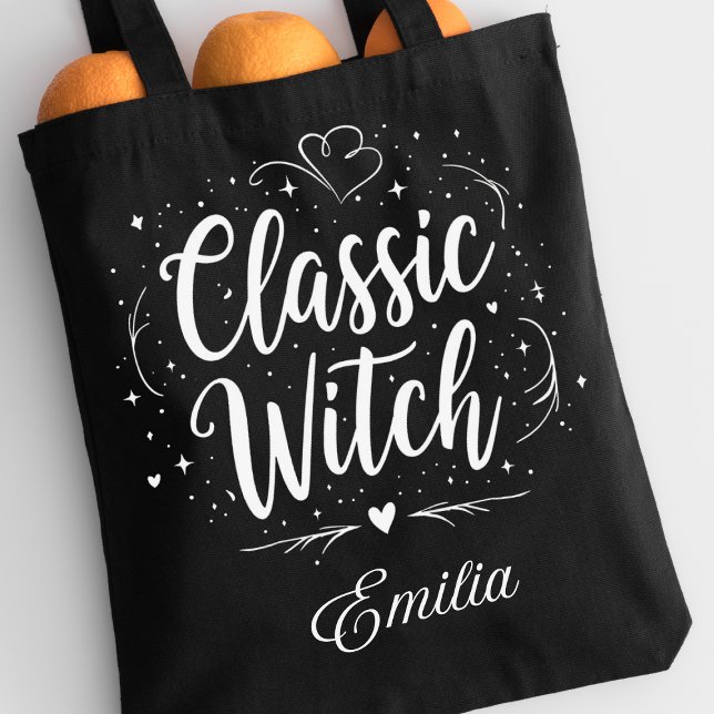 Elegant Classic Witch Custom Name Halloween Women  Tote Bag (Creator Uploaded)