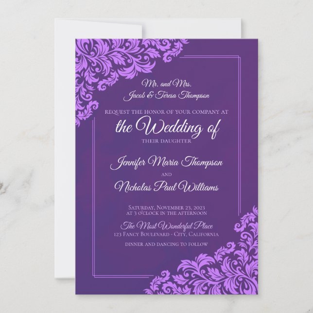 Elegant Classic With Floral Ornaments for Wedding Invitation (Front)