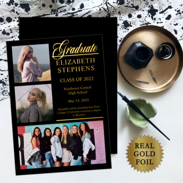 Elegant Classy 3 Photo Graduate Graduation Black (Creator Uploaded)