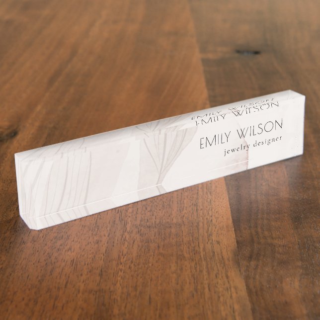 Elegant Classy Abstract Blush Watercolor Foliage Nameplate (Side)