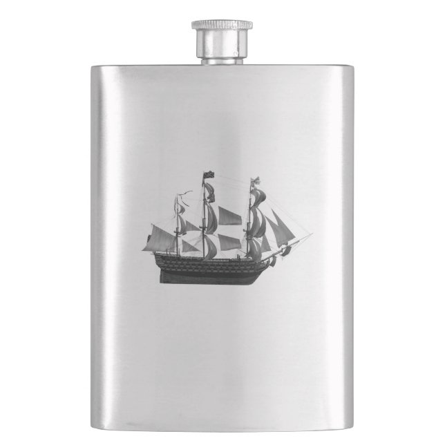 Elegant classy ancient ship hip flask (Front)