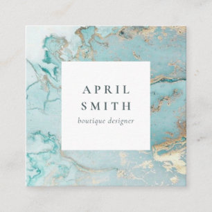 ELEGANT CLASSY AQUA DUSKY BLUE GOLD AGATE GEODE SQUARE BUSINESS CARD