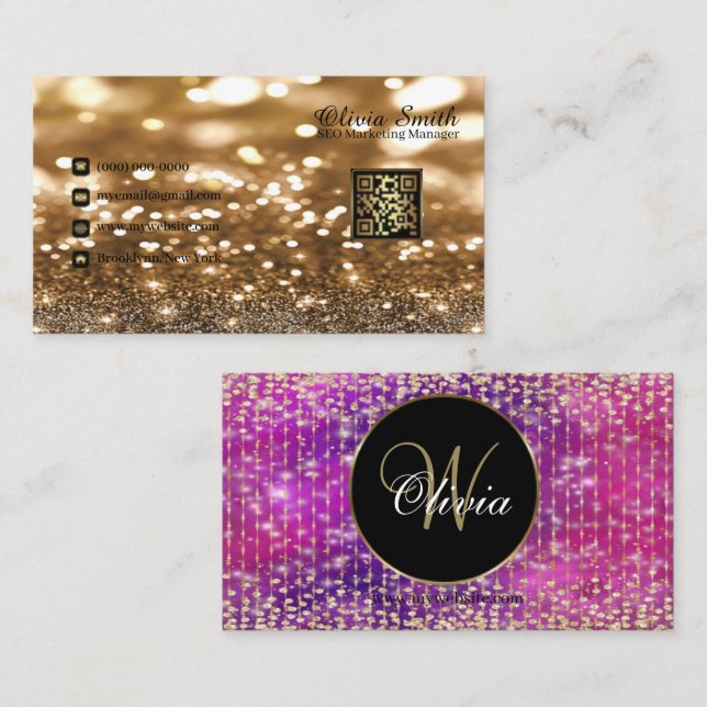 Elegant Classy Beaded Curtains Glitter QR Code Business Card (Front/Back)