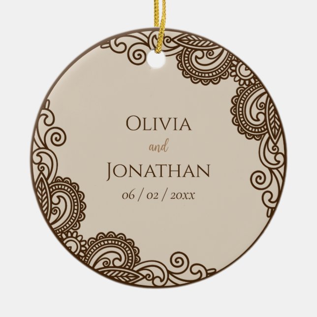 Elegant Classy Beige ornate Wedding Ceramic Tree Decoration (Front)
