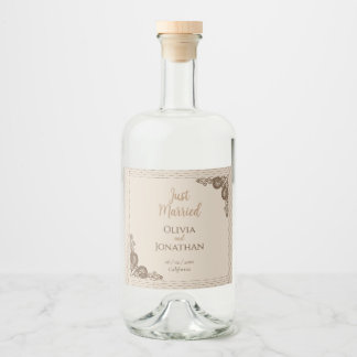 Elegant Classy Beige ornate Wedding Liquor Bottle Label