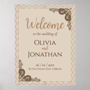 Elegant Classy Beige ornate Wedding Welcome Sign