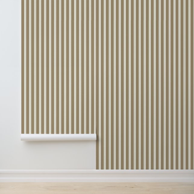 Elegant Classy Beige White French Ticking Stripes Wallpaper (Application)