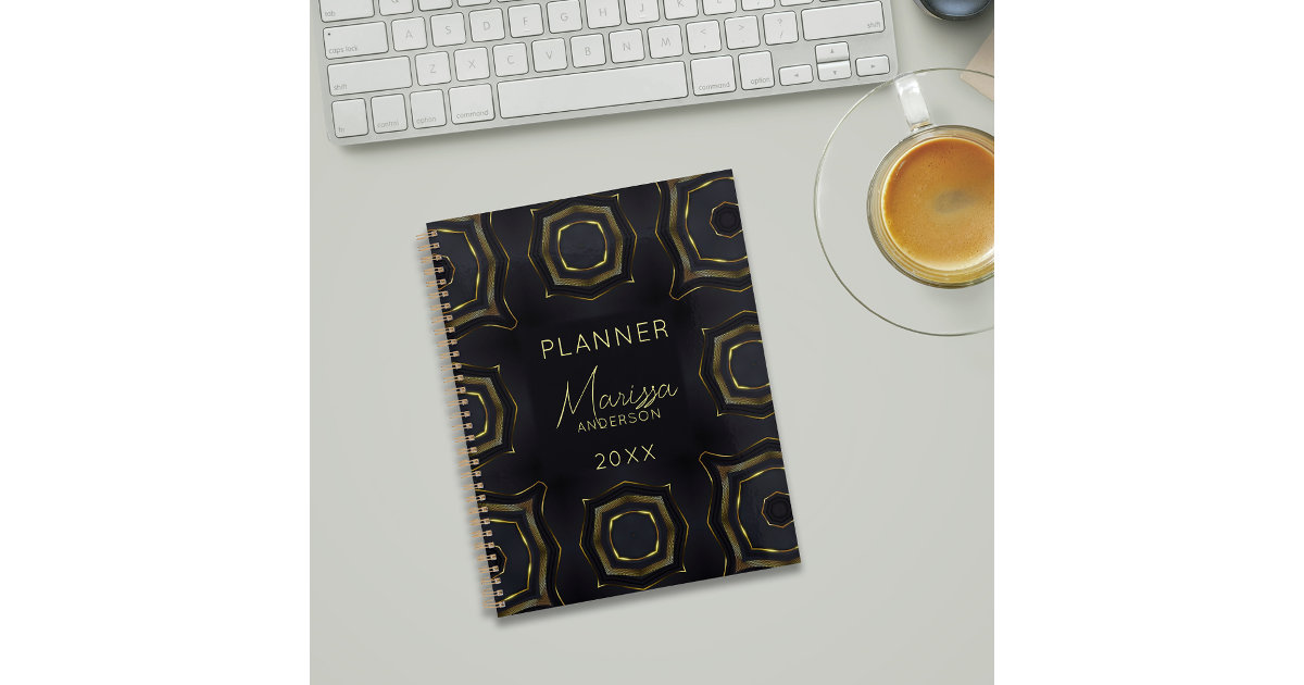 Elegant Classy Black and Gold Geometric Functional Planner | Zazzle