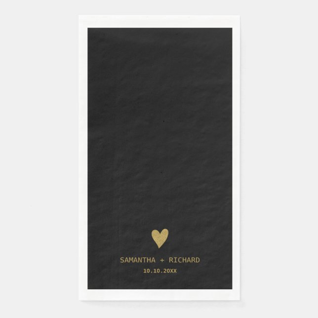 Elegant Classy Black And Gold Heart Wedding   Napkin (Front)