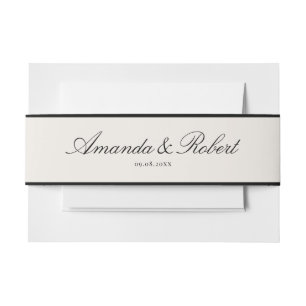 Elegant Classy Black and Ivory Wedding Invitation Belly Band