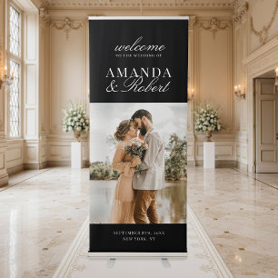Elegant Classy Black and White Photo Wedding Retractable Banner