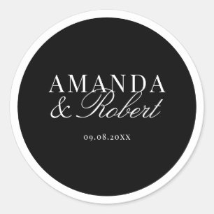 Elegant Classy Black and White Wedding Classic Round Sticker