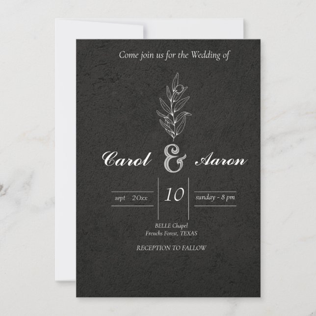 ELEGANT CLASSY BLACK AND WHITE WEDDING INVITATION (Front)