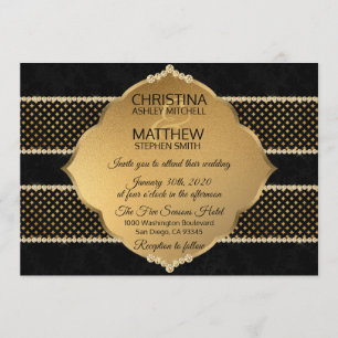 Elegant Classy Black Gold Diamond Glitter WEDDING Invitation
