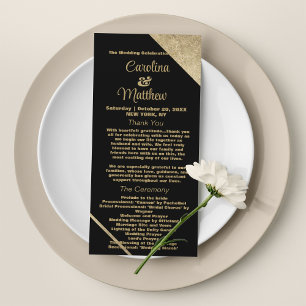 Elegant classy black gold glam Wedding Program  Programme