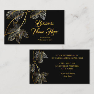 Elegant Classy Black Gold Leaves Business Card