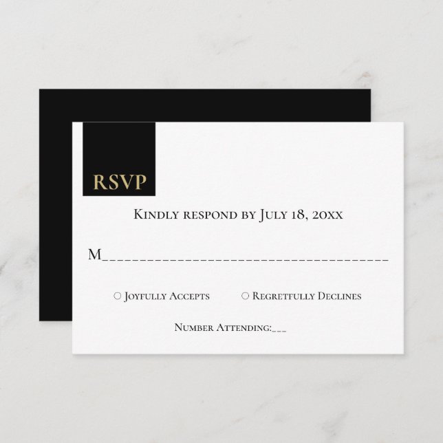 Elegant Classy Black Gold Monogram Modern Wedding RSVP Card (Front/Back)