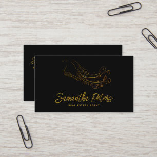 Elegant Classy Black Gold Peacock Real Estate Business Card