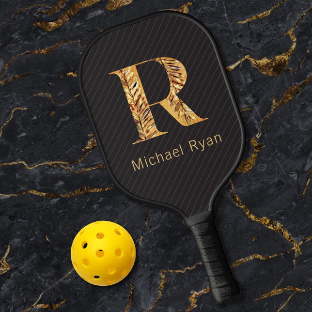  Elegant Classy Black & Gold Personalised Monogram Pickleball Paddle (Creator Uploaded)