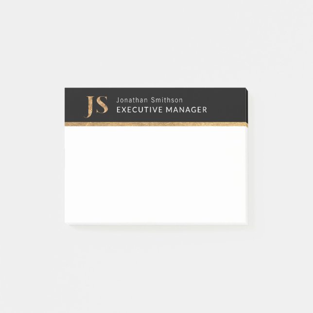  Elegant Classy Black & Gold Personalised Monogram Post-it Notes (Front)