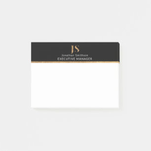 Elegant Classy Black & Gold Personalised Monogram Post-it Notes