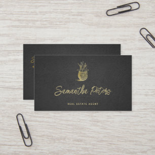 Elegant Classy Black Gold Pineapple Real Estate Business Card