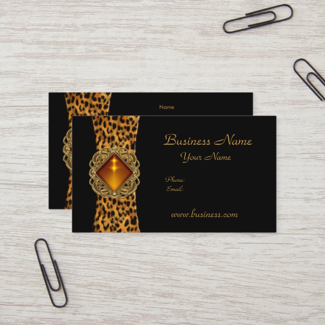 Elegant Classy Black Leopard animal Jewel Business Card (Front/Back In Situ)