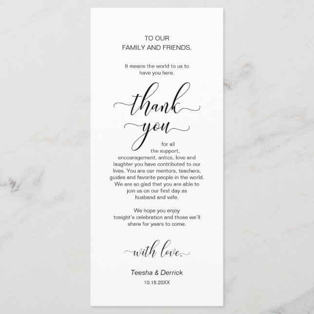 Elegant Classy Black, Place Setting Thank You Card (Front)