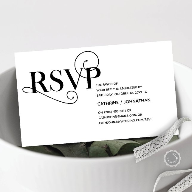 Elegant Classy, Black Script, RSVP respond Enclosure Card (Elegant Classy, Invitation RSVP respond Enclosure Card, in Classy Black and White themed)