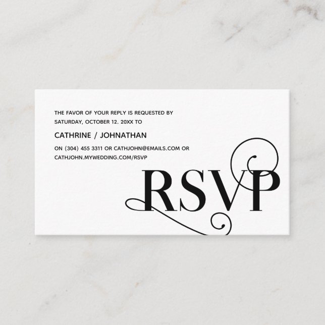 Elegant Classy, Black Script, RSVP respond Enclosure Card (Front)